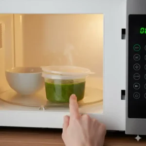 A single microwave-safe 1 2 cup container with lids next to a bowl, ready for reheating food.