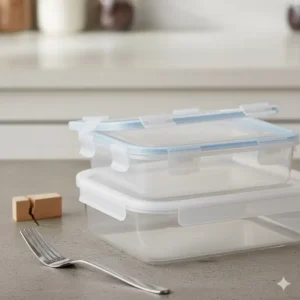 A close-up shot emphasizing the robust material and durability of a single 2 compartment food containers.