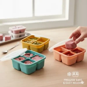 Collapsible silicone version of the 7 best 1 cup food containers for freezing baby food.