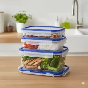 Durable glass 2 cup food storage containers with a colorful airtight silicone lid.