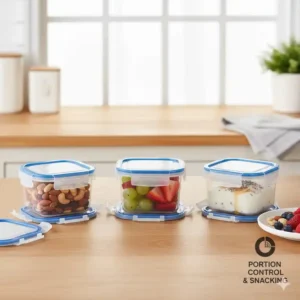 A selection of the 7 best 1 cup food containers filled with fresh fruit and nuts.