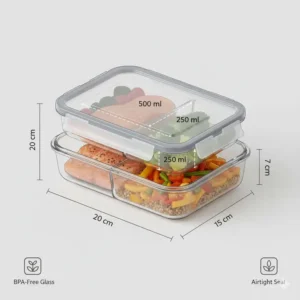 Detailed technical diagram showing the exact dimensions of these 3 compartment food storage containers.