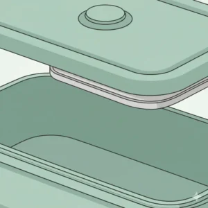 Close-up shot illustrating the secure, leakproof silicone seal on the lid of the 2 tier bento lunch box.