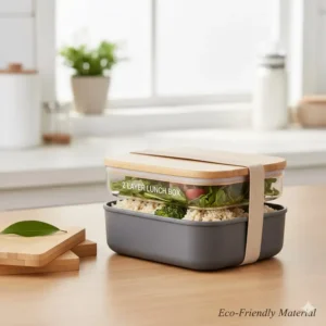 Durable and eco-friendly reusable food-grade material used for the 2 layer lunch box container.