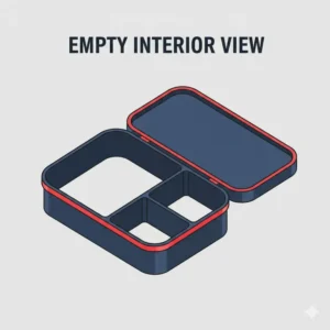 Top-down view of an empty 3 compartment bento showing the clear division of the three sections without any food inside.