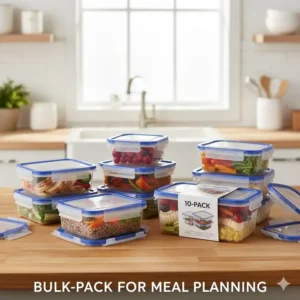 A 10-pack of clear 3 compartment container with lid for weekly meal planning in bulk.
