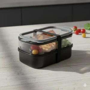 Detailed shot of the silicone seal ensuring the 2 tier bento box is completely leakproof and keeps food fresh.