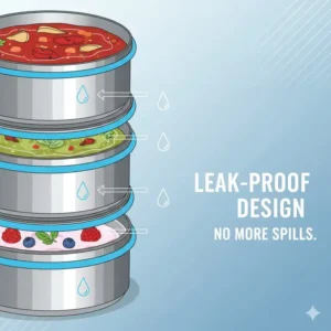 Close-up illustration of the leak-proof silicone seals on a high-quality 3 tier lunch box