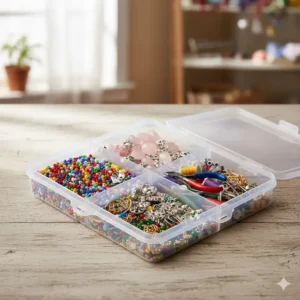 Diagram showing how to adjust the internal walls of a customizable 4 compartment box.