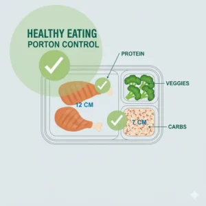 A visual guide on how to use a 3 compartment plastic container for effective daily portion control.