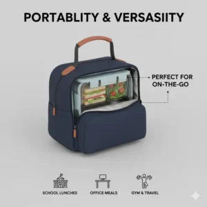 Using 3 compartment reusable food storage containers as a portable lunch box for office or gym use.