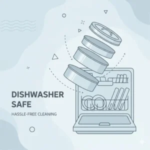 A simple line art illustration showing a 3 tier lunch box being cleaned in a dishwasher.