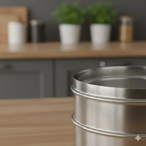 Detailed view of the high-quality polished surface of a heavy-duty 3 layer tiffin box.