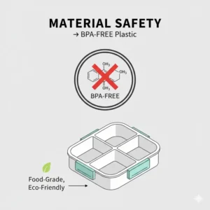 Material safety certification showing the eco-friendly plastic of a 4 compartment bento box.