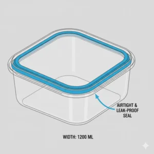 Close-up illustration of the airtight and leak-proof silicone seal on a 4 compartment tupperware.