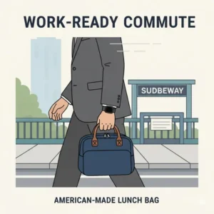 Illustration demonstrating how to easily wipe down the waterproof interior liner of an American made lunch bag.