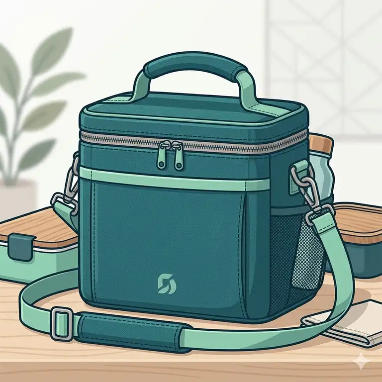 A premium bento box carrier with an adjustable shoulder strap and reinforced handle for daily commuting.