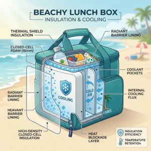 Illustration 1: Detailed diagram of the multi-layer thermal insulation inside a beachy lunch box.
