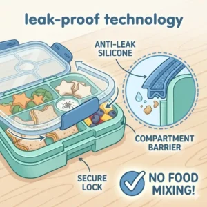 Detailed view of the leak-proof silicone seal inside a baby bento box to prevent leaks.