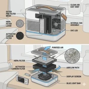 Illustration 1: A detailed parts diagram showing the internal components of a bento box air filter.