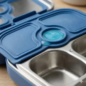 Close-up of the leak-proof silicone seal in the bentgo stainless steel vs planetbox comparison.