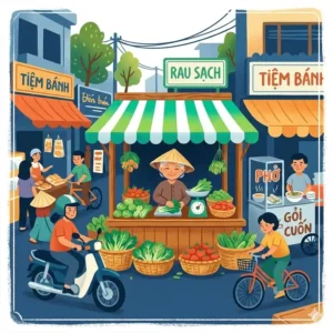 Colorful lanterns decorating the Thanh Hoa night market atmosphere at evening.