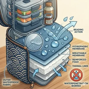 Close-up illustration of the water-resistant outer fabric of a floral print asian lunch bag.