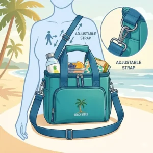 Illustration 4: Functional view of a beachy lunch box with a comfortable and adjustable shoulder strap.