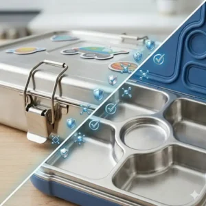 Demonstrating the high-quality material and durability of bentgo stainless steel vs planetbox.