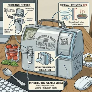 A cross-section illustration showing the thermal layers of an insulated american made lunch box.