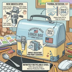 A colorful and child-friendly american made lunch box perfect for school students.