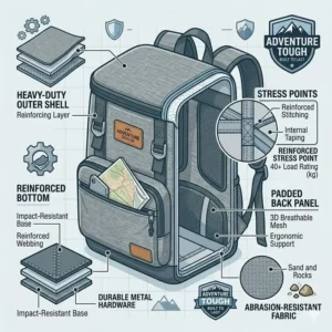 Illustration highlighting the water-resistant outer fabric and heavy-duty design of a backpack cooler lunch box.