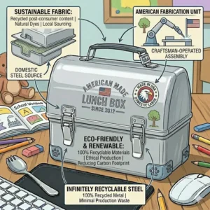 An illustration of a large capacity american made lunch box organized with meal prep containers.