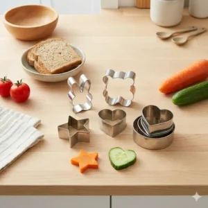 High-quality stainless steel bento box cutters used to shape sandwiches and vegetables.