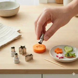 Small precision bento box cutters designed for decorative fruit and vegetable garnishes.