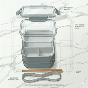 Durable borosilicate glass bento box empty with a transparent snap-locking lid for meal prep.