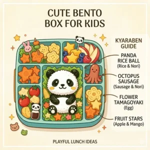 Illustration 5: Adorable and creative kid-friendly lunch ideas inspired by a bento box cookbook.