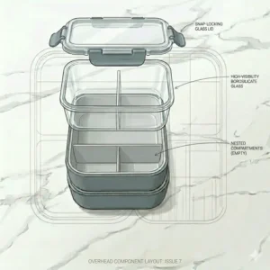 Sleek matte black portable bento box empty emphasizing a slim profile and modern aesthetic