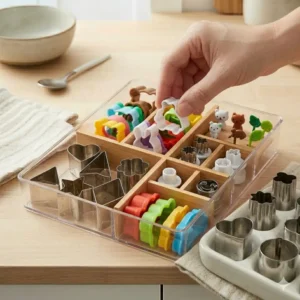 Alt Text 8: bento box cutters neatly organized in a storage container for easy access in a home kitchen.