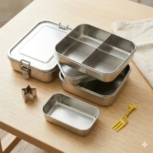 Durable stainless steel bento box supplies featuring leak-proof lids and stackable compartments for meal prep.