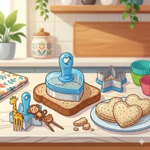 A heart-shaped sandwich cutter and sealer from a professional set of lunch box accessories.