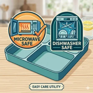 Icons demonstrating the microwave and dishwasher safety of bento box plates.