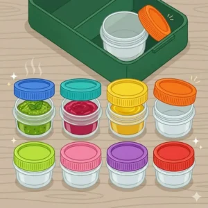 A vibrant collection of a bento box sauce container set designed for versatile meal prep.