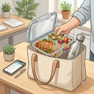 A detailed illustration highlighting the leak-proof silicone seal lid of three compartment food containers to prevent food mixing.