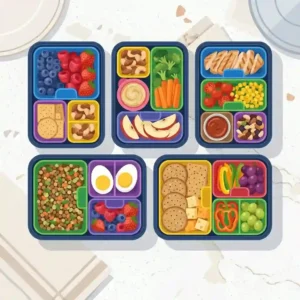 An adjustable divider and modular bento inserts showing how to customize compartments for different meals.