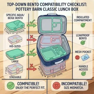 A top-down compatibility checklist to easily identify a bento box that fits in pottery barn classic lunch boxes without sizing errors.
