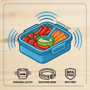 Illustration demonstrating the secure seal test on a leakproof bpa free snack box.